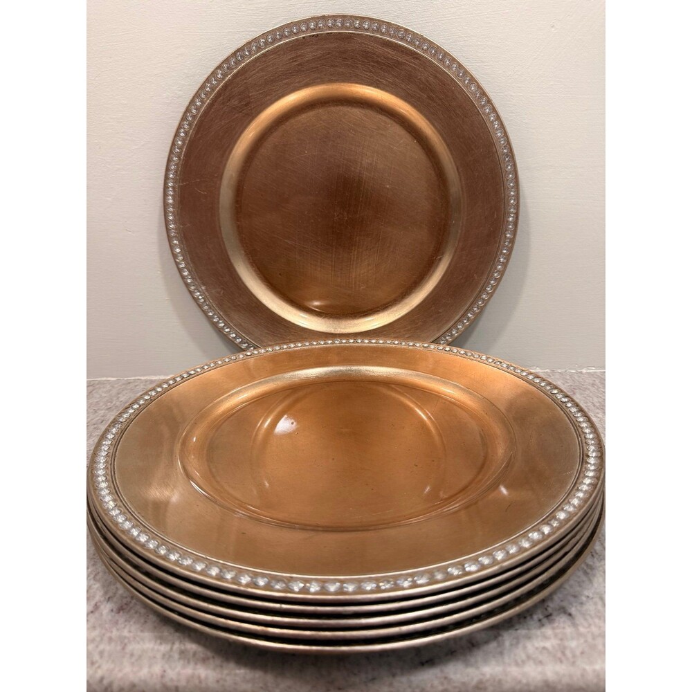 Set of 6 Ashland Metallic Gold Beaded Rim Charger Plates – Decorative Tableware
